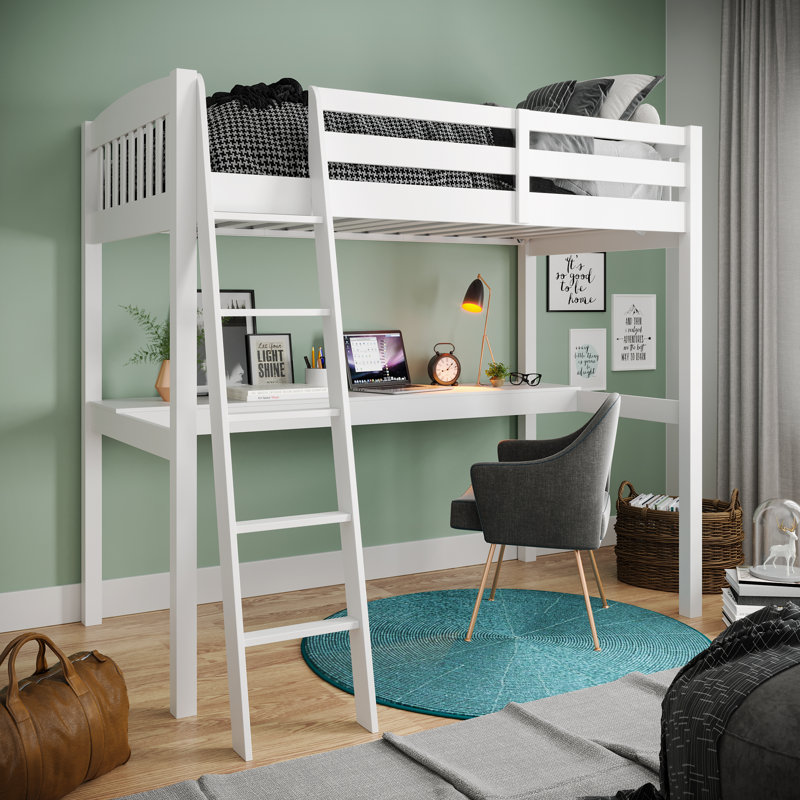 Harriet Bee Daylin Solid Wood Platform Loft Bed with BuiltinDesk